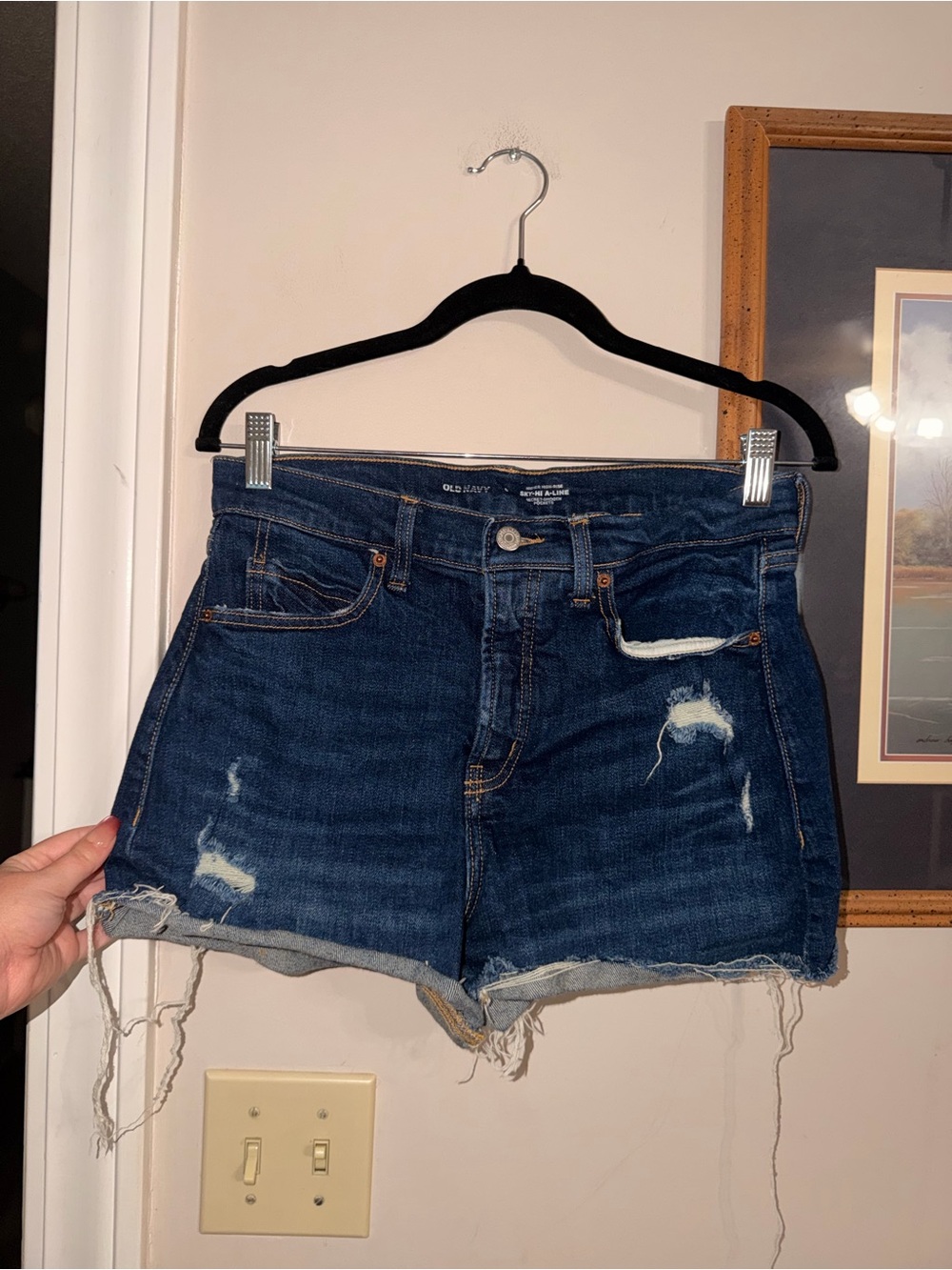 Old Navy Dark Blue Distressed High-Rise Denim Shorts